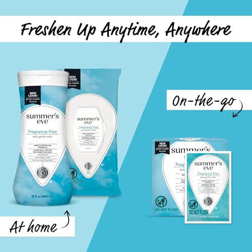 Summer's Eve Fragrance Free Gentle Daily Feminine Wipes, Removes Odor, pH balanced, 32 Count, 4 Pack